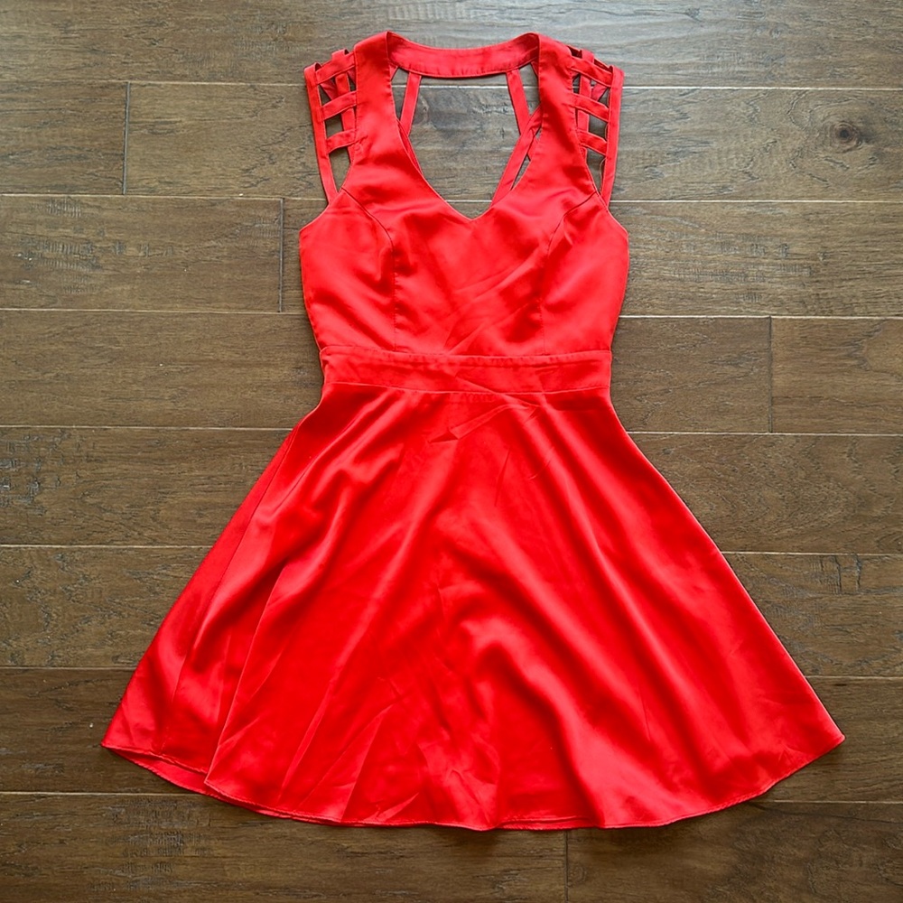 Orange Red silk cocktail dress